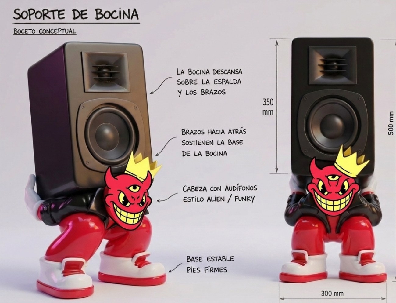 Concepto de soporte de bocina con personaje